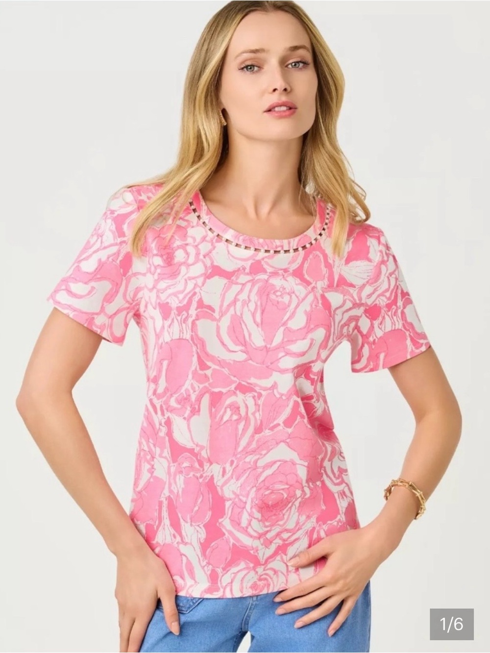 Lilly Pulitzer Pink & White Floral Short-Sleeve Top